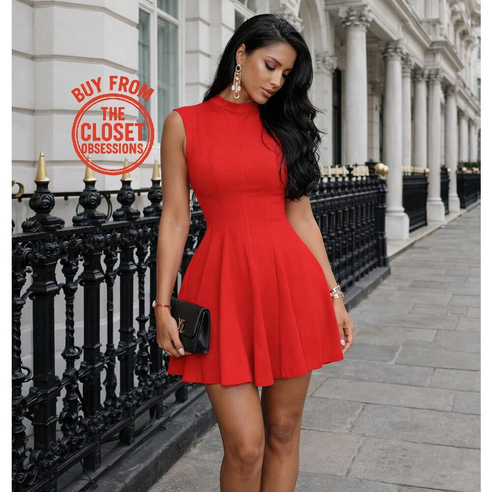 Zara NWT Red Fit & Flare Skater Mini Dress Sleeveless M